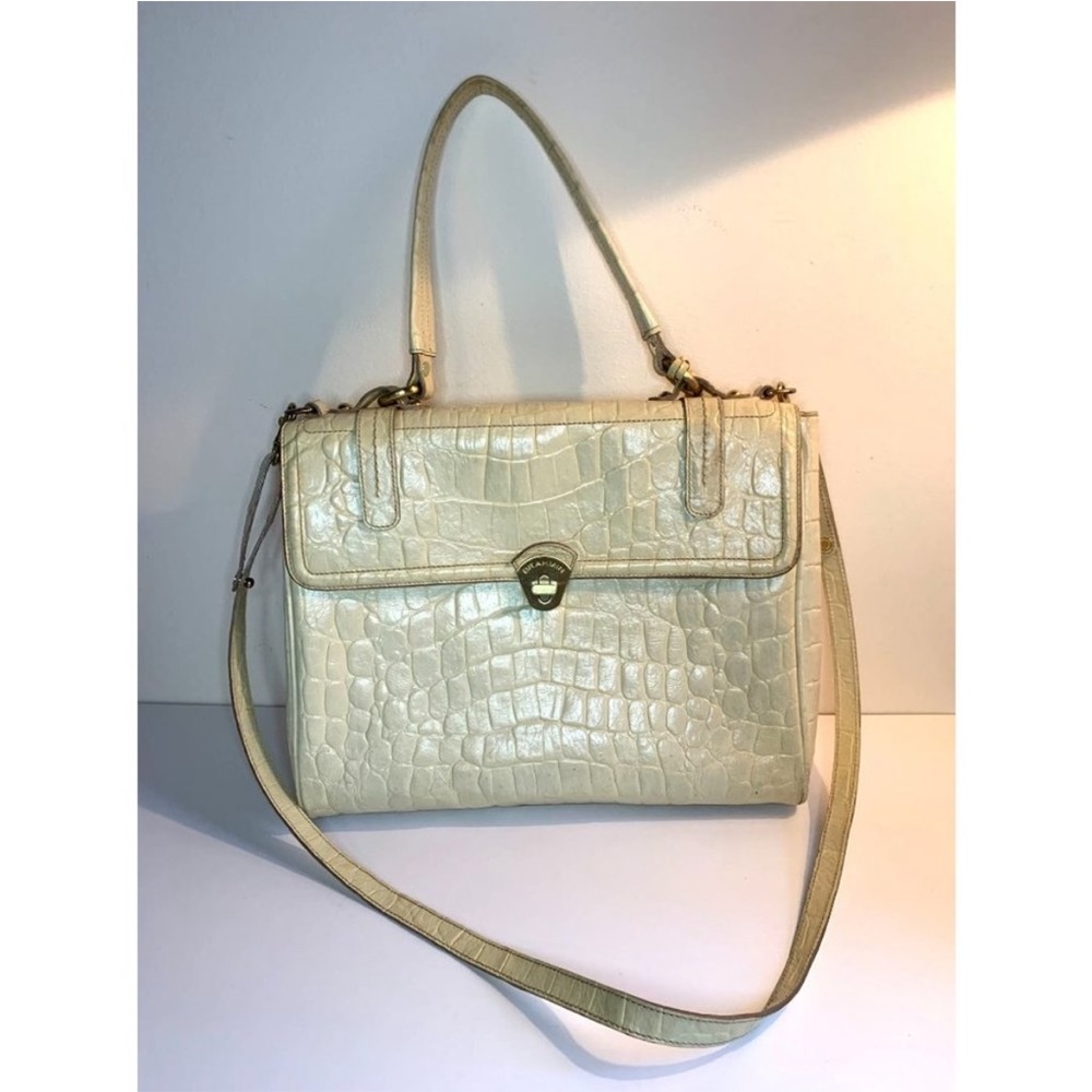 Brahmin Melbourne Moondust Croc Leather Hard Frame Bag Twist Lock RARE